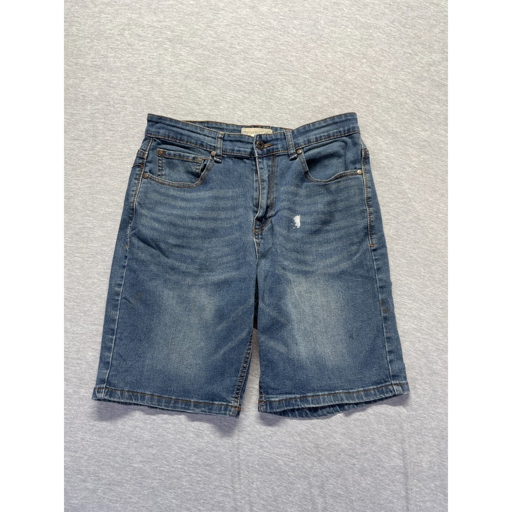 Smith & Mills Stretch Shorts Mens 33 Blue Medium Wash Denim Cotton Belt Loops